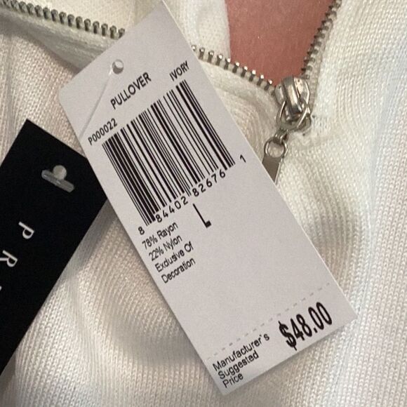 PREMISE SLEEVELESS SWEATER TOP BLOUSE RHINESTONE EMBELLISHED NECK LARGE CREAM - Picture 5 of 8